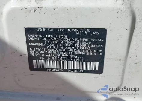 2015 Subaru Xv Crosstrek 2.0I Limited z USA, uszkodzony, nr VIN JF2GPAMC0F8256431